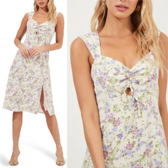 Astr Dresses & Skirts - ASTR The Label Floral Keyhole Midi Dress In Cream Purple Size Large New